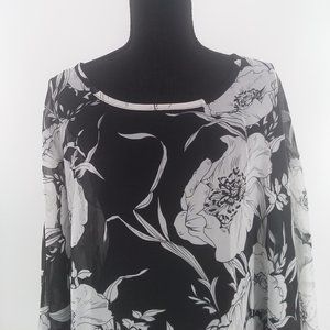 Black & White Floral Top Dolman Sleeves L/XL SALE 3/$30